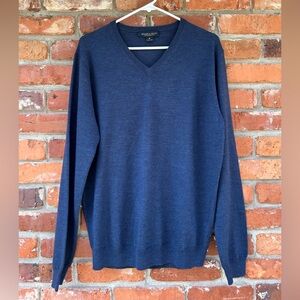 Wilkes and Riley 100% Merino Wool Men's Blue V-Neck Sweater M